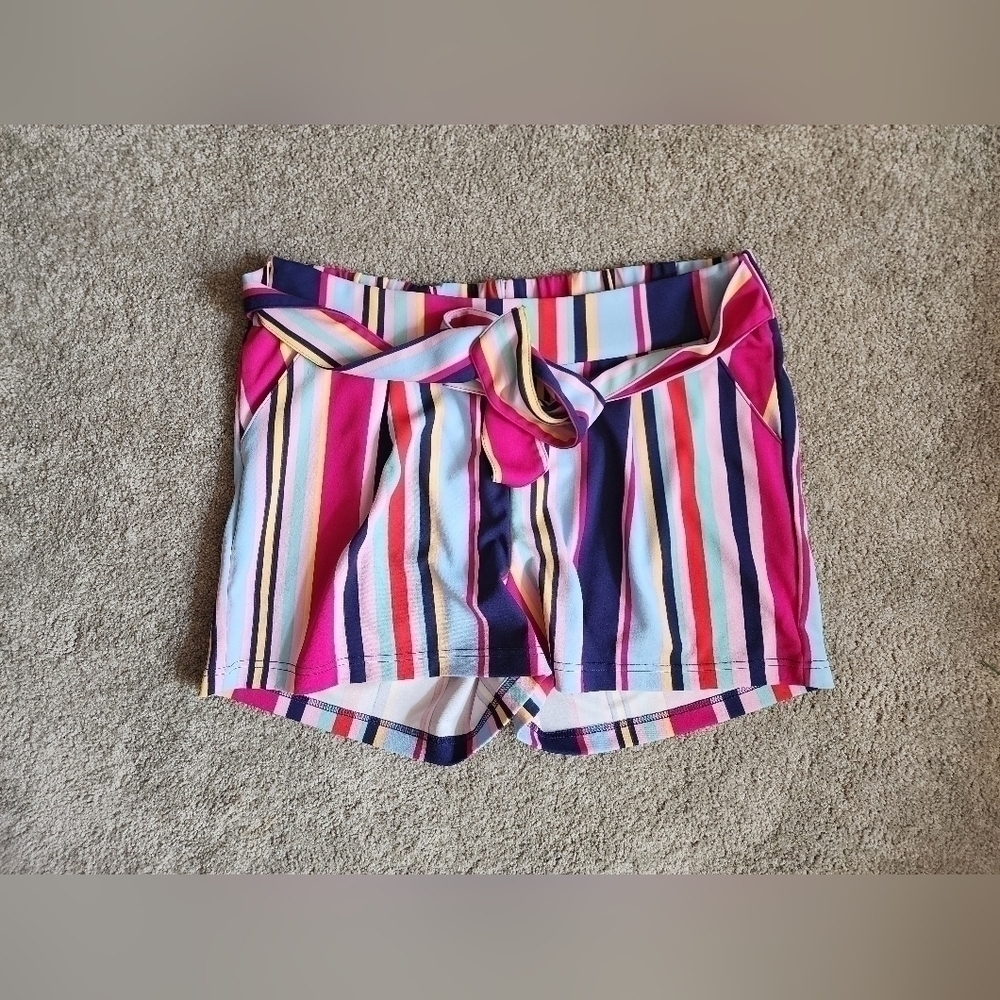 Body by Us Rainbow Striped Tie High waisted shorts